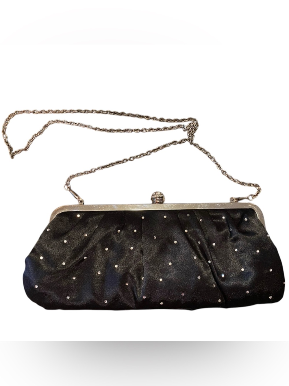 Lulu Townsend 
Elegant Black Satin Rhinestone Evening Clutch with Chain
New
